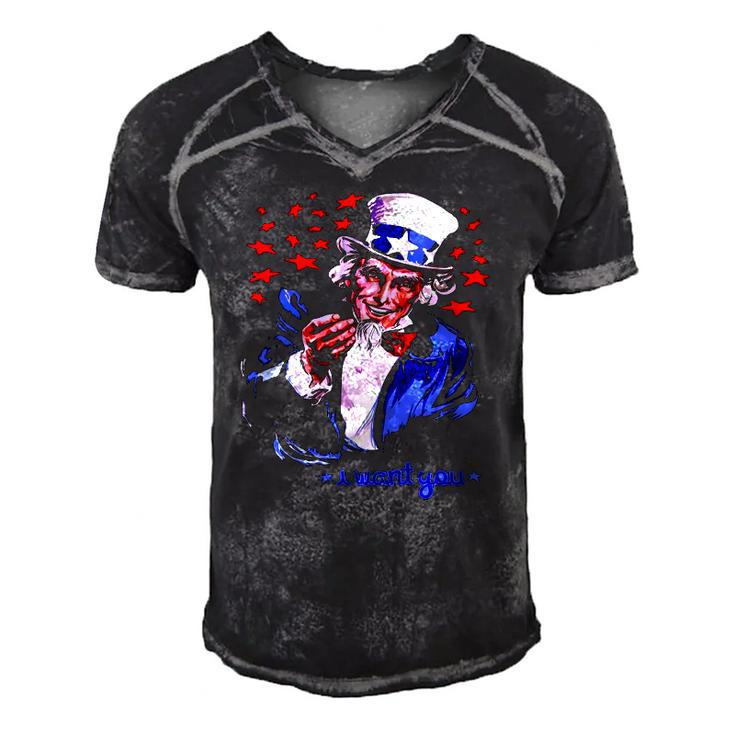 Uncle Sam I Want You 4Th Of July Men's Short Sleeve V-neck 3D Print Retro Tshirt
