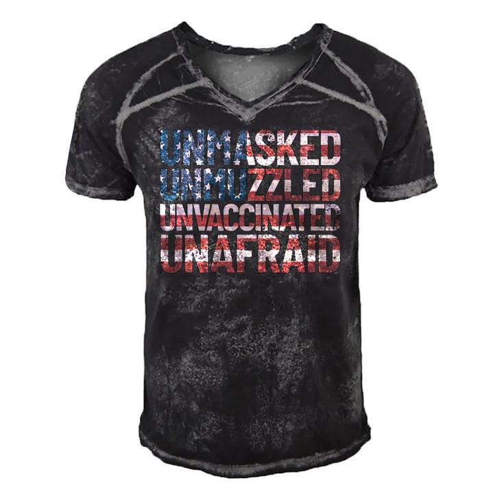 Unmasked Unmuzzled Unvaccinated Unafraid Usa Flag July 4Th Men's Short Sleeve V-neck 3D Print Retro Tshirt