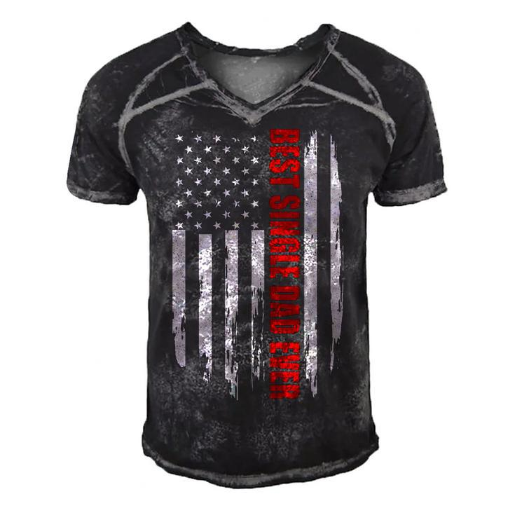 Us Flag Best Single Dad Ever 4Th Of July American Patriotic   Men's Short Sleeve V-neck 3D Print Retro Tshirt