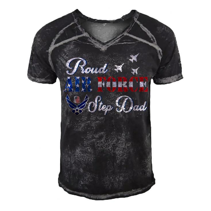 Us Flag Proud Air Force Step Dad Fathers Day 4Th Of July  Men's Short Sleeve V-neck 3D Print Retro Tshirt