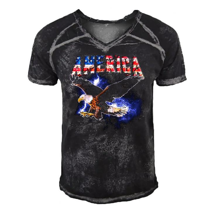 Usa Flag America Font Eagle Flashes For Men And Women Men's Short Sleeve V-neck 3D Print Retro Tshirt