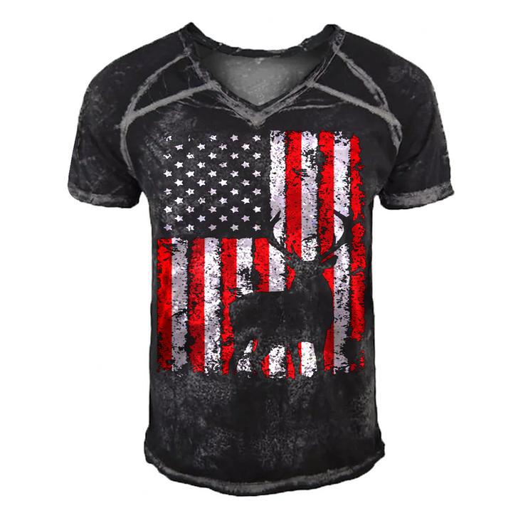 Usa Flag Day Deer Hunting 4Th July Patriotic Gift  Men's Short Sleeve V-neck 3D Print Retro Tshirt