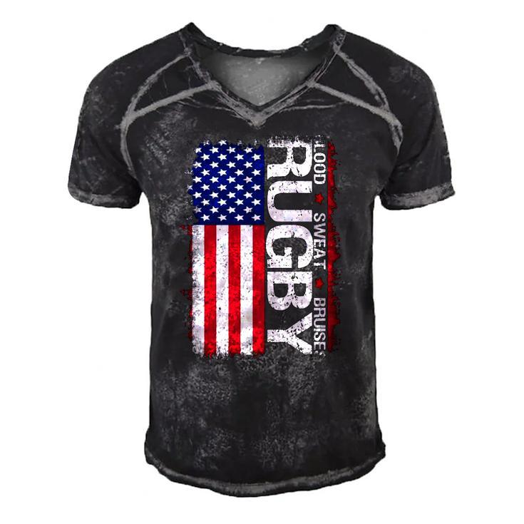 Usa Rugby American Flag Distressed Rugby 4Th Of July Gift Men's Short Sleeve V-neck 3D Print Retro Tshirt