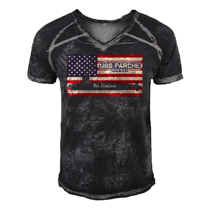 Uss Parche Ssn-683 Submarine Usa American Flag Men's Short Sleeve V-neck 3D Print Retro Tshirt
