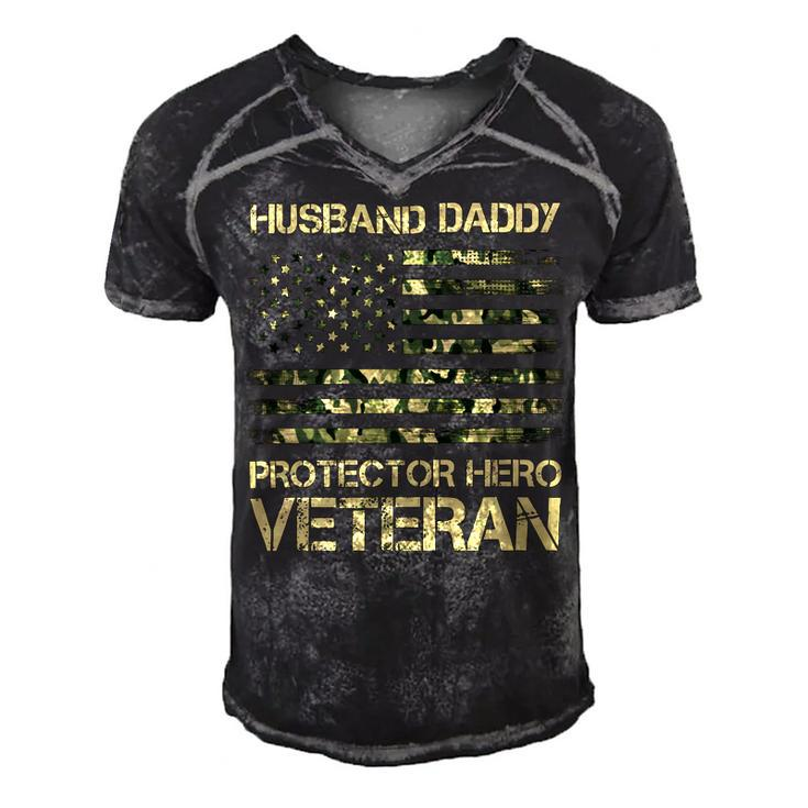 Veteran Husband Daddy Protector Hero Veteran American Flag Vintage Dad 2 Navy Soldier Army Military Men's Short Sleeve V-neck 3D Print Retro Tshirt