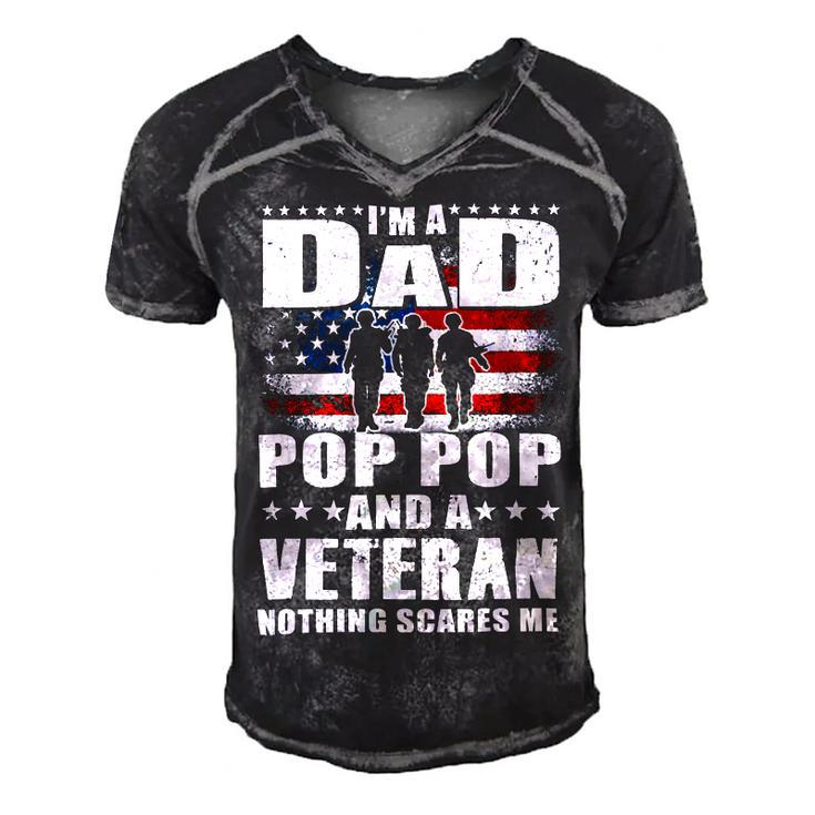 Veteran I Am A Dad A Pop Pop And A Veteran Fathers Day 544 Navy Soldier Army Military Men's Short Sleeve V-neck 3D Print Retro Tshirt