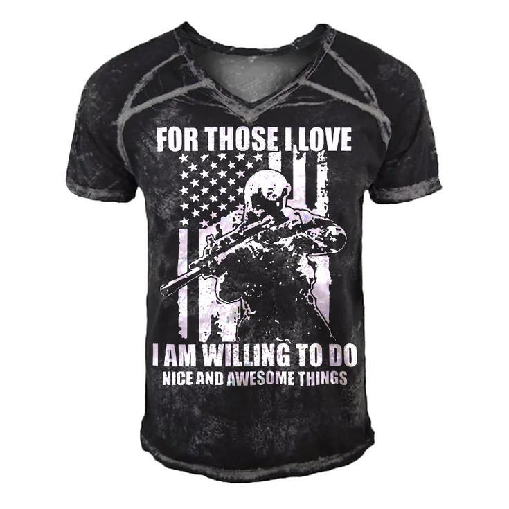 Veterans Day Gifts For Those I Love I Am Willing To Do Nice And Awesome Things Men's Short Sleeve V-neck 3D Print Retro Tshirt