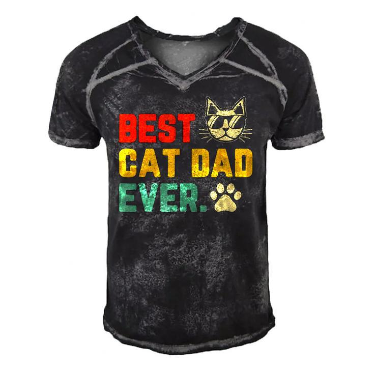 Vintage Best Cat Dad Ever Cat With Sunglasses Fathers Day Men's Short Sleeve V-neck 3D Print Retro Tshirt