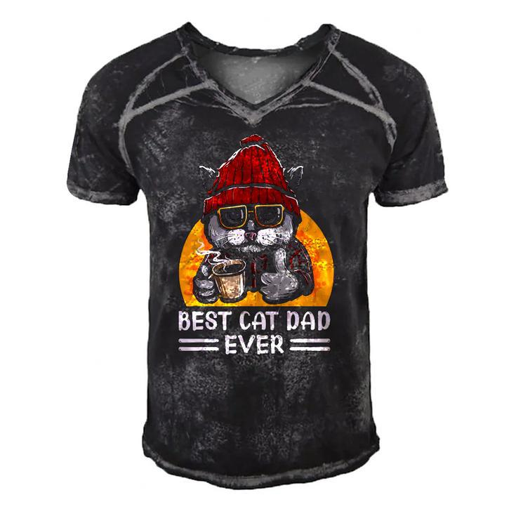 Vintage Best Funny Cat Father Dad Ever Cat Daddy Fathers Day Men's Short Sleeve V-neck 3D Print Retro Tshirt
