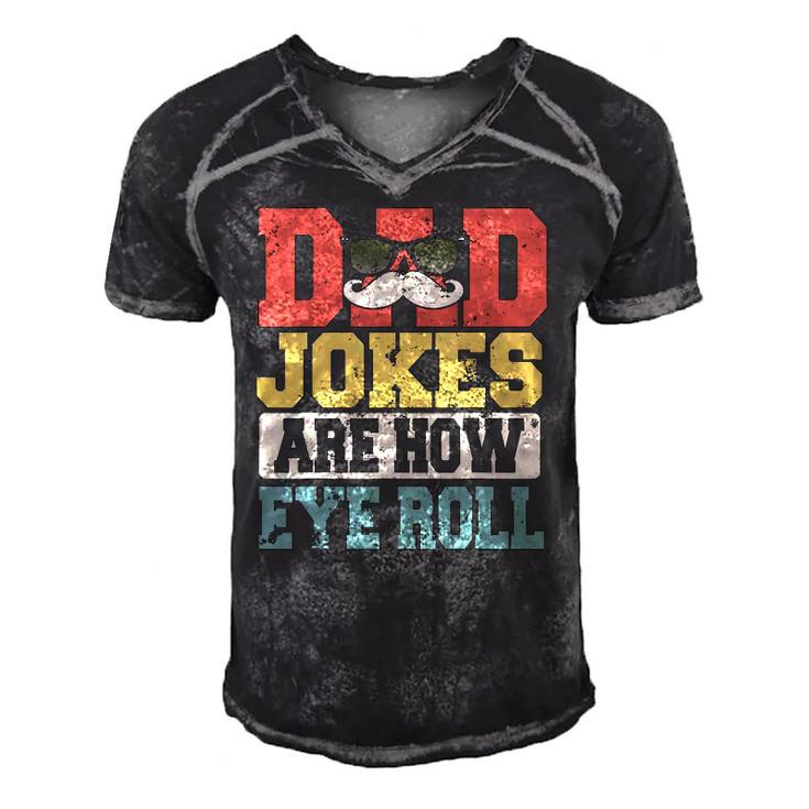 Vintage Dad Jokes Are How Eye Roll Happy Fathers Day Men's Short Sleeve V-neck 3D Print Retro Tshirt