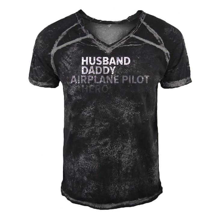 Vintage Husband Daddy Airplane Pilot Hero Funny Fathers Day Men's Short Sleeve V-neck 3D Print Retro Tshirt