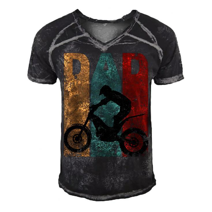 Vintage Motocross Dad Dirt Bike Fathers Day 4Th Of July  Men's Short Sleeve V-neck 3D Print Retro Tshirt