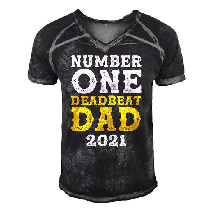 Vintage Number One Deadbeat Dad 2021 Funny Fathers Day Men's Short Sleeve V-neck 3D Print Retro Tshirt