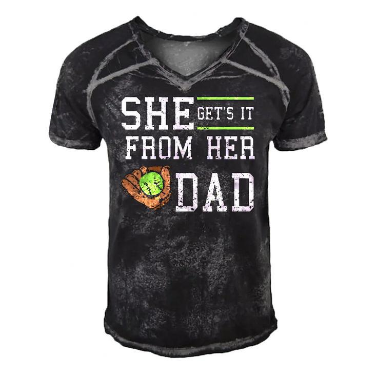 Vintage She Gets It From Her Dad Daughter Father Baseball Men's Short Sleeve V-neck 3D Print Retro Tshirt
