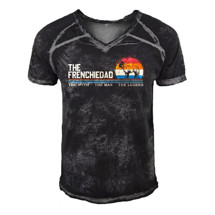 Vintage The Frenchie Dad French Bulldog Lover Silhouette Men's Short Sleeve V-neck 3D Print Retro Tshirt