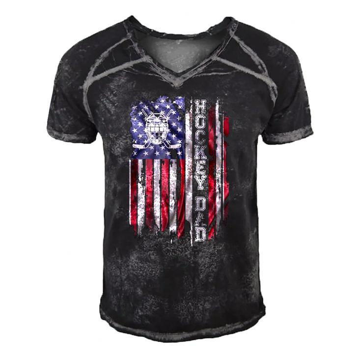 Vintage Usa American Flag Proud Hockey Dad Silhouette Funny Men's Short Sleeve V-neck 3D Print Retro Tshirt