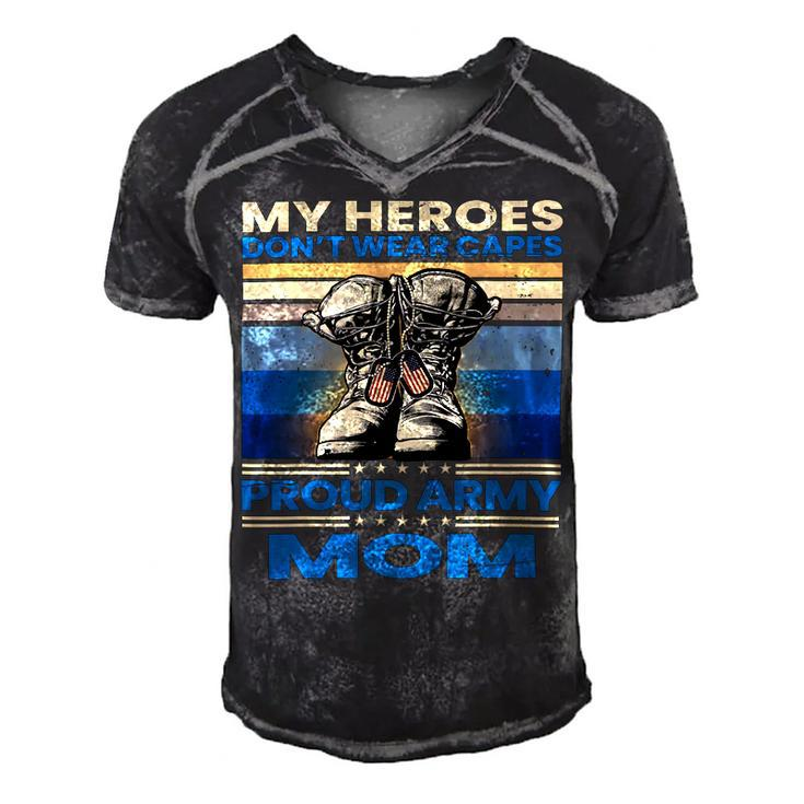 Vintage Veteran Mom My Heroes Dont Wear Capes Army Boots T-Shirt Men's Short Sleeve V-neck 3D Print Retro Tshirt
