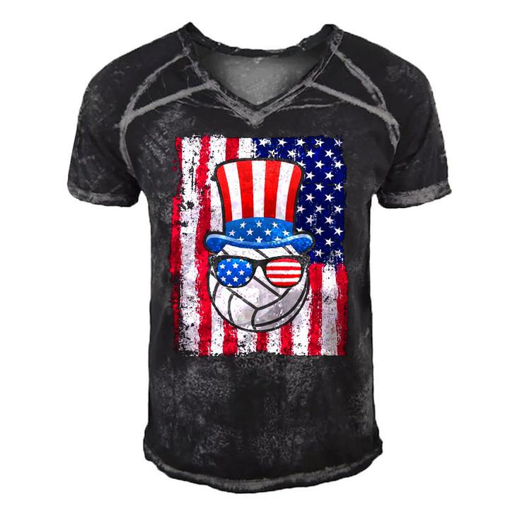 Volleyball Ball American Flag 4Th Of July Men's Short Sleeve V-neck 3D Print Retro Tshirt