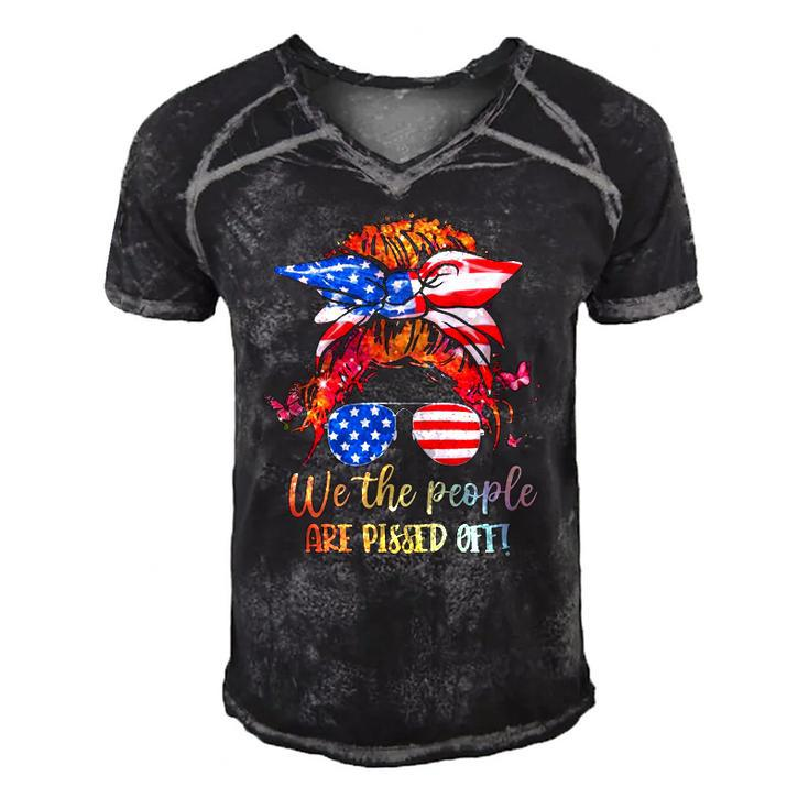 We People Are Pissed Off Patriotic Messy Bun Hair Usa Flag  Men's Short Sleeve V-neck 3D Print Retro Tshirt