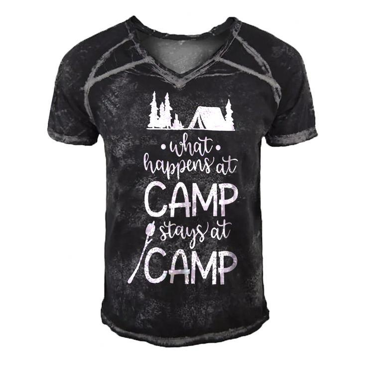 What Happens At Camp Stays At Camp Shirt Kids Camping Girls Men's Short Sleeve V-neck 3D Print Retro Tshirt