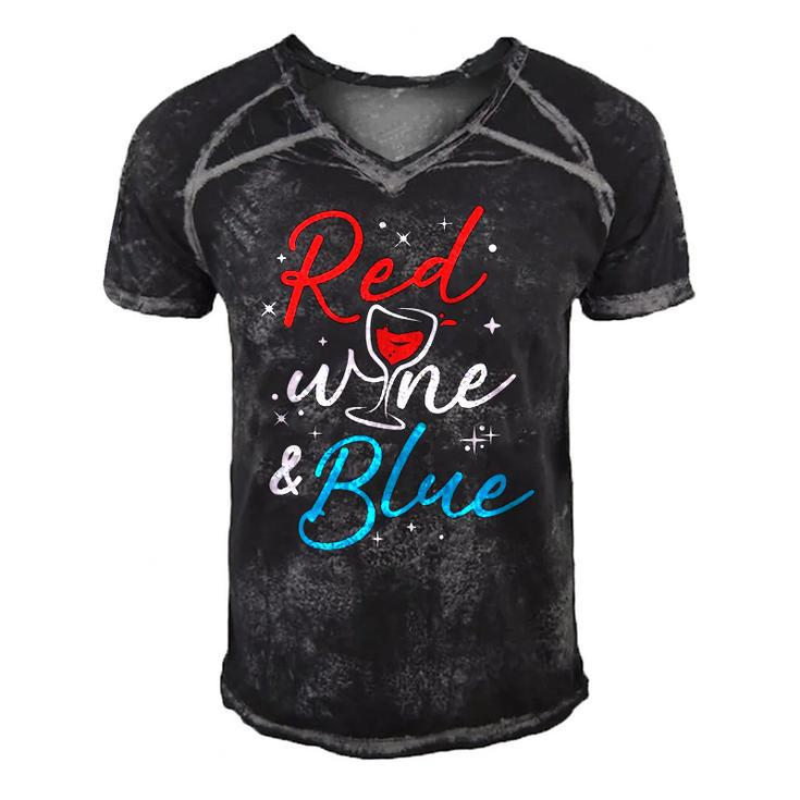 Wine Lover 4Th July Red Wine And Blue Men's Short Sleeve V-neck 3D Print Retro Tshirt