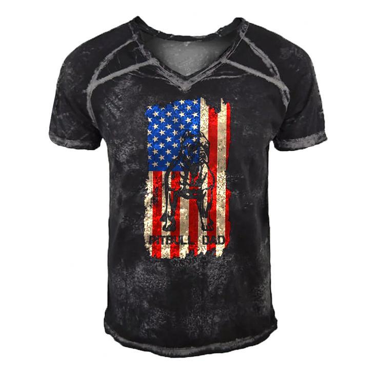 Womens American Flag Pitbull Dad Cool Dog Daddy Patriot 4Th July V-Neck Men's Short Sleeve V-neck 3D Print Retro Tshirt