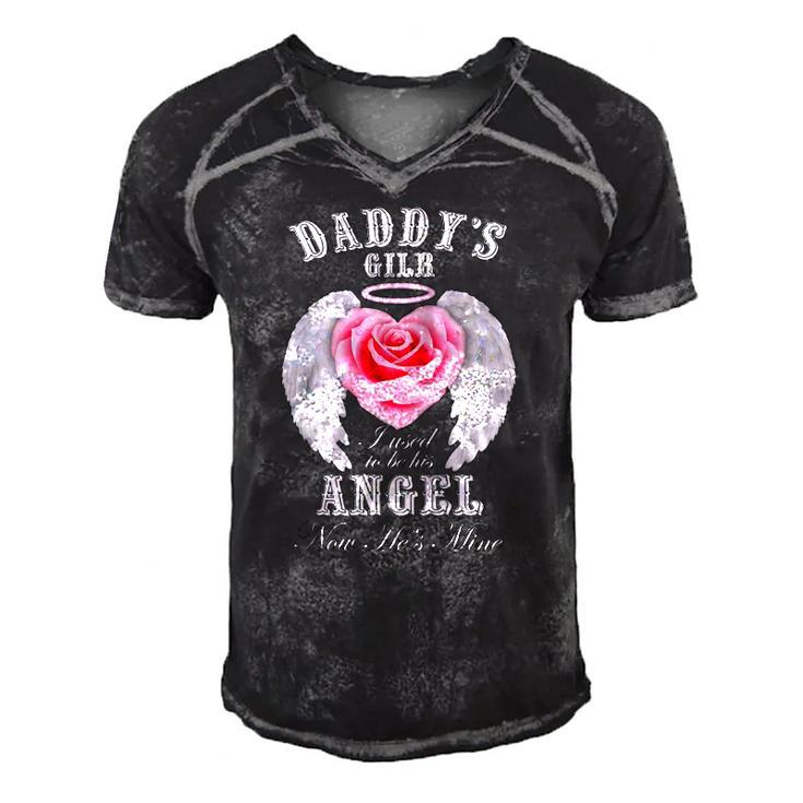 Womens Daddys Girl I Used To Be His Angel Now Hes Mine  Back  Raglan Baseball Tee Men's Short Sleeve V-neck 3D Print Retro Tshirt