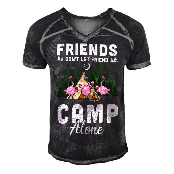 Womens Friends Dont Let Friends Camp Alone Wine Camping FlamingoShirt Men's Short Sleeve V-neck 3D Print Retro Tshirt