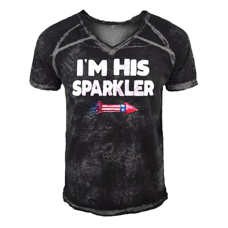 Womens Im His Sparkler Fireworks Couple Matching 4Th Of July Gift Men's Short Sleeve V-neck 3D Print Retro Tshirt