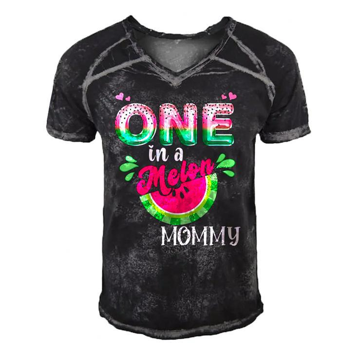 Womens One In A Melon Mom Outfit Birthday Matching Group Summer V-Neck Men's Short Sleeve V-neck 3D Print Retro Tshirt