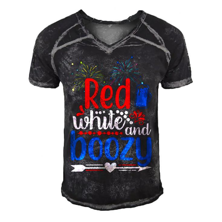 Womens Red White And Boozy Alcohol Booze 4Th Of July Beer Party  Men's Short Sleeve V-neck 3D Print Retro Tshirt