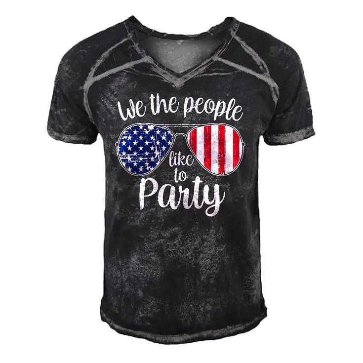Womens We The People Like To Party American Flag Sunglasses Vintage  Men's Short Sleeve V-neck 3D Print Retro Tshirt