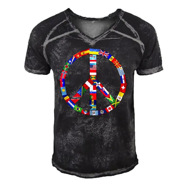 World Country Flags Unity Peace Men's Short Sleeve V-neck 3D Print Retro Tshirt