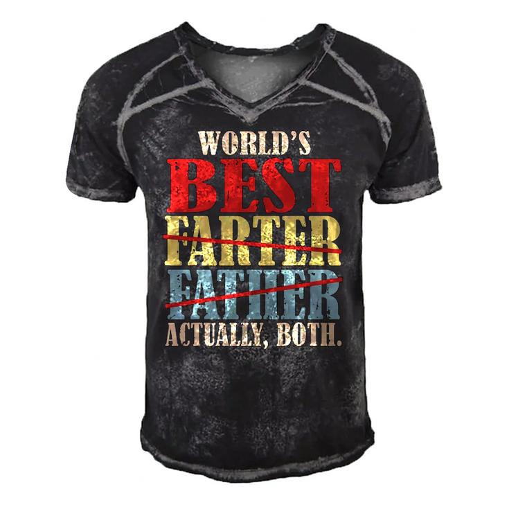Worlds Best Farter Father Actually Both Happy Fathers Day Men's Short Sleeve V-neck 3D Print Retro Tshirt