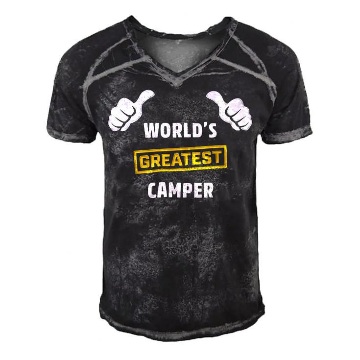 Worlds Greatest Camper Funny Camping Gift CampShirt Men's Short Sleeve V-neck 3D Print Retro Tshirt