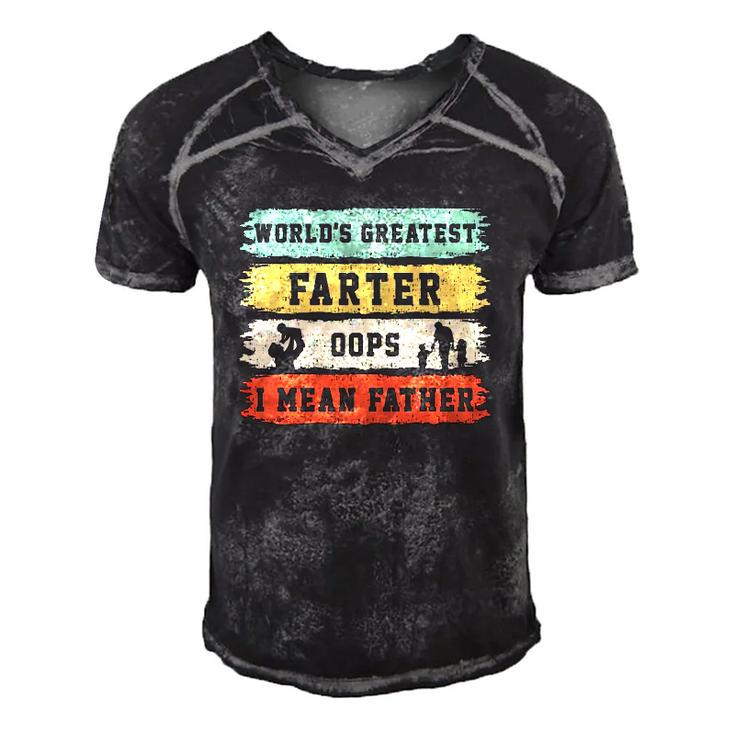 Worlds Greatest Farter Oops I Mean Father Funny Fathers Day Fun Men's Short Sleeve V-neck 3D Print Retro Tshirt