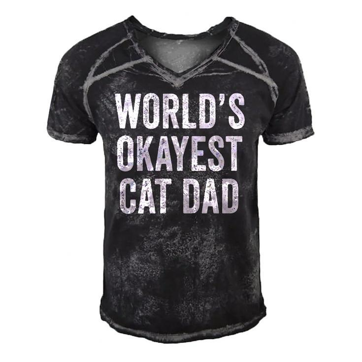 Worlds Okayest Cat Dad Funny Cat Owner Lover Distressed Men's Short Sleeve V-neck 3D Print Retro Tshirt