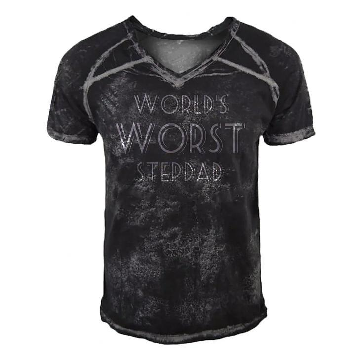 Worlds Worst Stepdad Classic Tee Men's Short Sleeve V-neck 3D Print Retro Tshirt