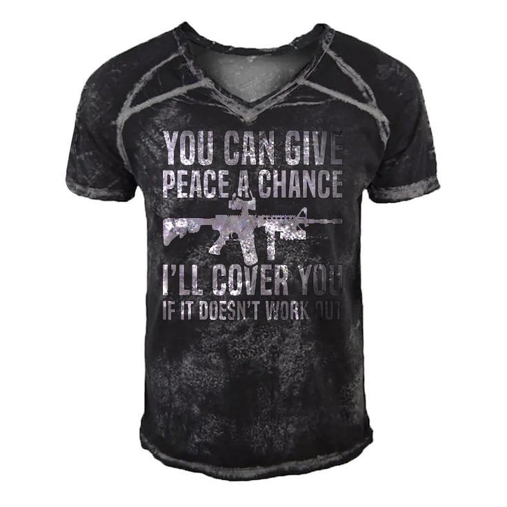You Can Give Peace A Chance Ill Cover You Men's Short Sleeve V-neck 3D Print Retro Tshirt