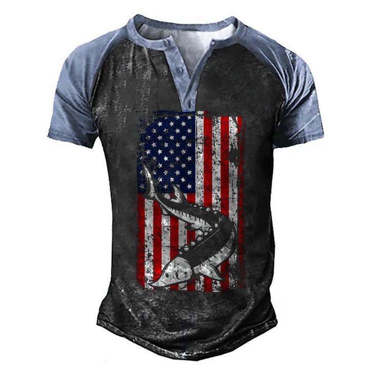 4Th Of July American Flag Sturgeon Fishing Dad Grandpa Gifts  Men's Henley Shirt Raglan Sleeve 3D Print T-shirt