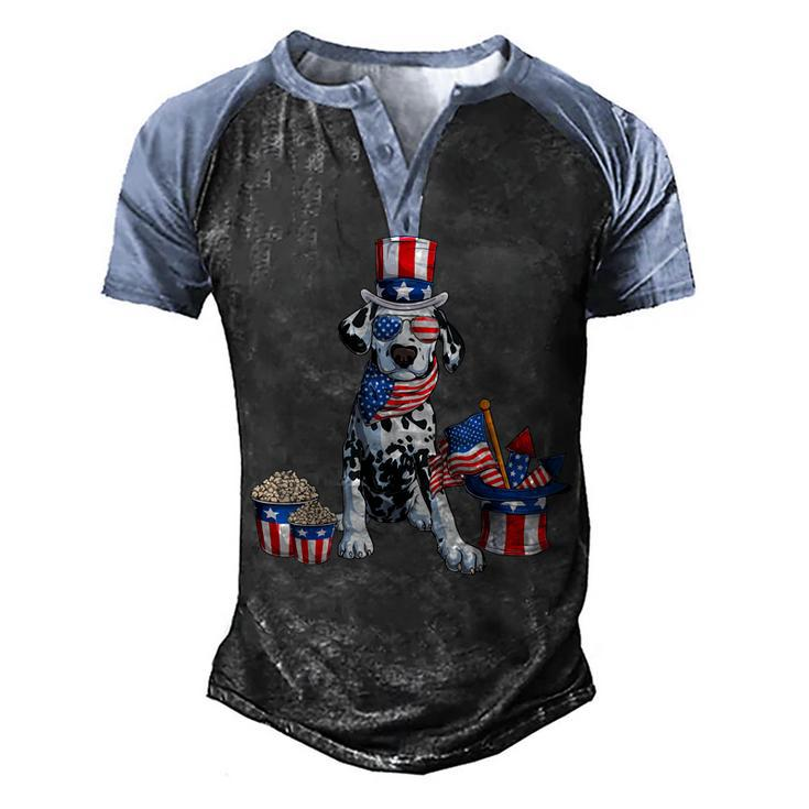 4Th Of July Dalmatian Dad American Sunglasses Dog Puppy Usa  Men's Henley Shirt Raglan Sleeve 3D Print T-shirt