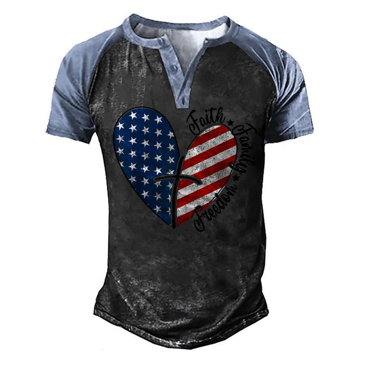 4Th Of July Faith Family Freedom American Flag Patriotic  Men's Henley Shirt Raglan Sleeve 3D Print T-shirt