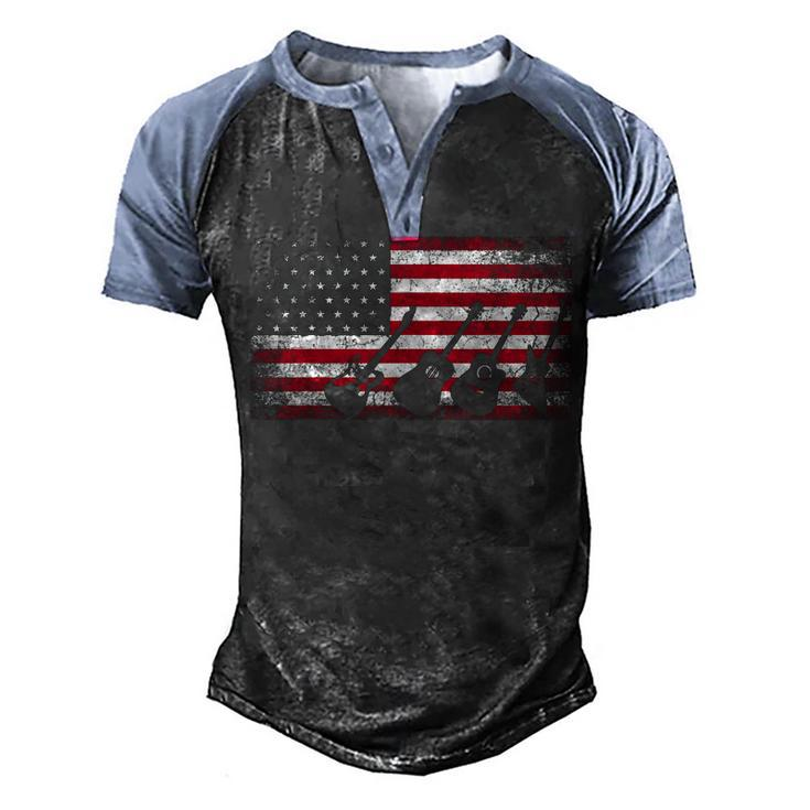 4Th Of July Gift For Men Dad Guitar Musician American Flag  Men's Henley Shirt Raglan Sleeve 3D Print T-shirt