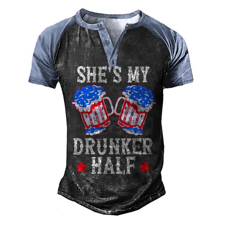 4Th Of July Matching Couple  Shes Is My Drunker Half  Men's Henley Shirt Raglan Sleeve 3D Print T-shirt