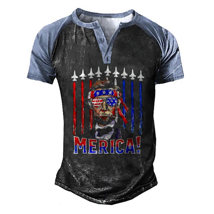Abraham Lincoln 4Th Of July Merica Patriotic American Flag Men's Henley Raglan T-Shirt