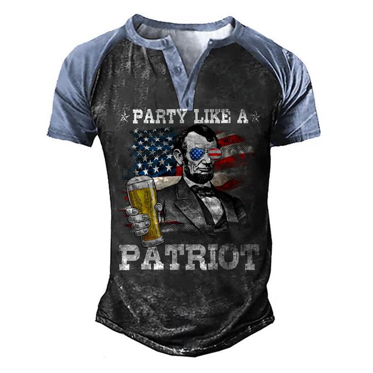Abraham Lincoln Party Like A Patriot 4Th Of July  Men's Henley Shirt Raglan Sleeve 3D Print T-shirt