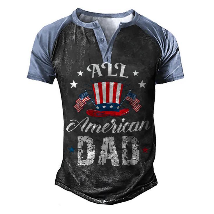 All American Dad 4Th Of July Patriot Hat With American Flag  Men's Henley Shirt Raglan Sleeve 3D Print T-shirt