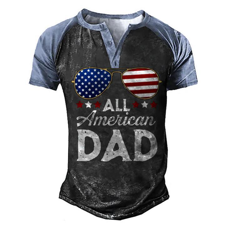 All American Dad Patriotic 4Th Of July Usa Flag Sunglasses   Men's Henley Shirt Raglan Sleeve 3D Print T-shirt