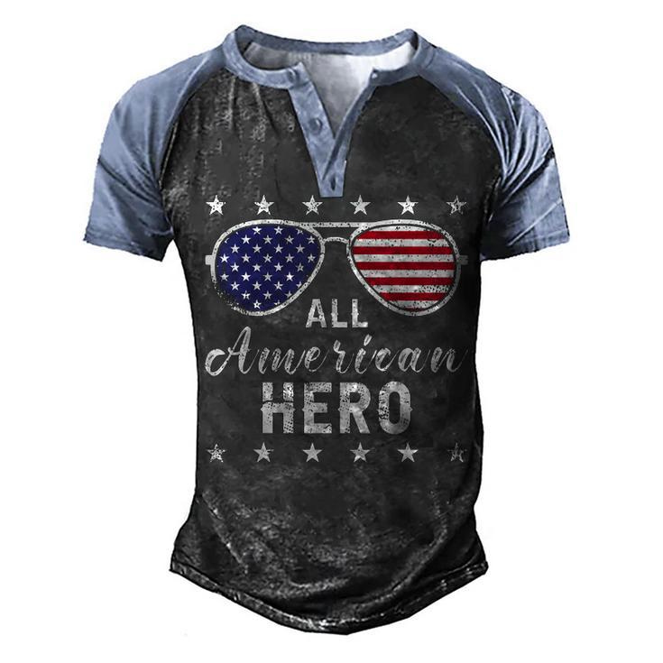 All American Hero Dad 4Th Of July Sunglasses Fathers Day  Men's Henley Shirt Raglan Sleeve 3D Print T-shirt