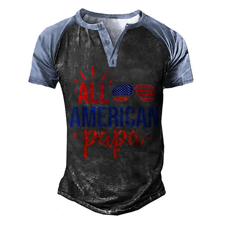 All American Papa 4Th Of July Sunglasses Family  Men's Henley Shirt Raglan Sleeve 3D Print T-shirt